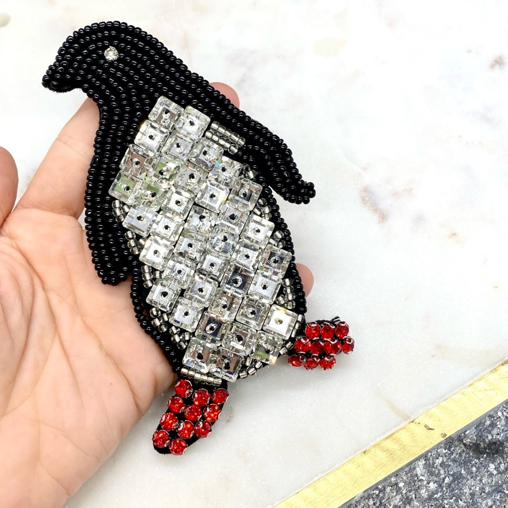 Rhine Stone & Beaded Penguin Sew on Patch